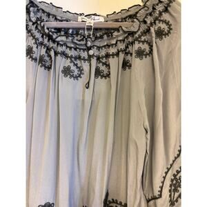 Blue Tassel Grey 100% Silk Embroidered Tunic Top NWT